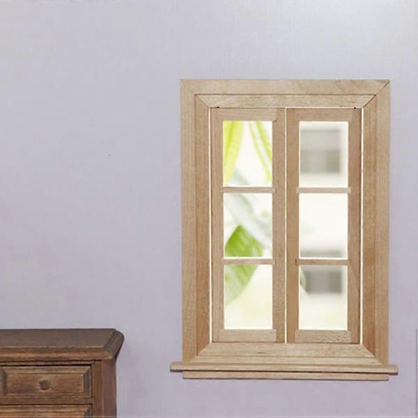 Mini vindusmodell i tre for dekorasjon 1 stk seks gitter vindusramme ornament
