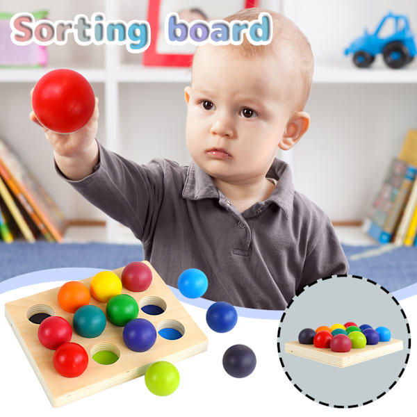 Træ Regnbue Bold Sortering Bræt Farve Matching Børns Oplysning