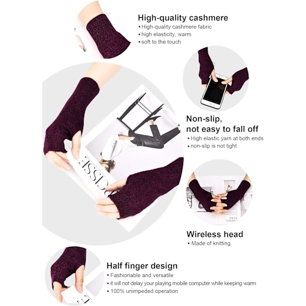 4 par cashmere varme fingerløse handsker