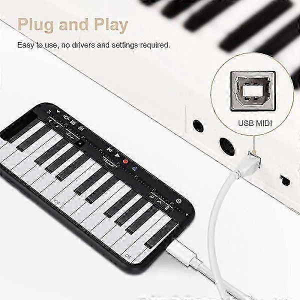 1m 8-pinners til USB-B MIDI-kabel for iPad / iPhone