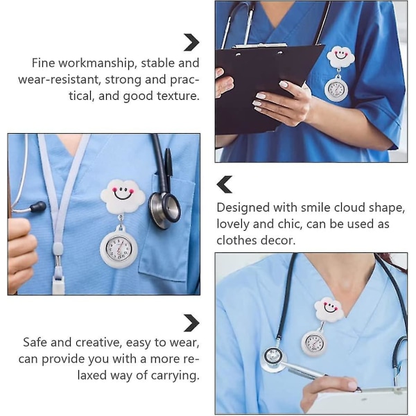 Udtrækkelige sygeplejerske ure Clip-On hængende revers tegneserie silikone smil sky fob lommeur badge Tunika stetoskop ur til læge sygeplejersker Giftwhi