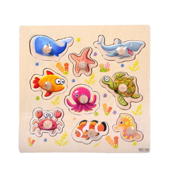 9 Piece Wooden Seabed animals Puzzle Jigsaw Early Learning Baby Kids Toys A