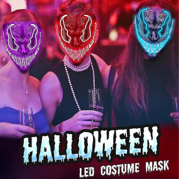 Halloween Maske Colplay Lys Op Led Masque Masquerade Masker Neon Maske Glød I Mørket Horror Cosplay Kostume Blue