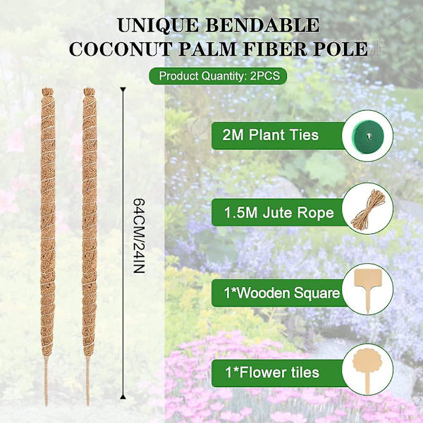 Moss Pole, Super Stabil&rot-proof Moss Pole För Växter Monstera, 53 Tum Utbyggbar Monstera Växtstöd, 4pack 17tum Stapelbar Kokosnöt Coir Moss