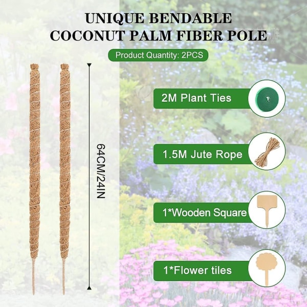 Mossstång, superstabil & rötsäker mossstång för växter Monstera, 53 tum förlängbart Monstera växtstöd, 4pack 17 tum stapelbar Coco Coir Moss