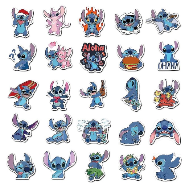 50 kpl/setti Lilo & Stitch -tarroja setti Cartoon vedenpitävä puhelinpullo kannettava matkalaukku tarrat