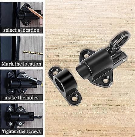 2-pack Zinklegering Dörrlås Fjäderbelastade Automatiska Studs-Dörrlås Svart