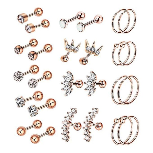 13 par 16g örhängen 8mm 6mm Tragus Barbell rose gold