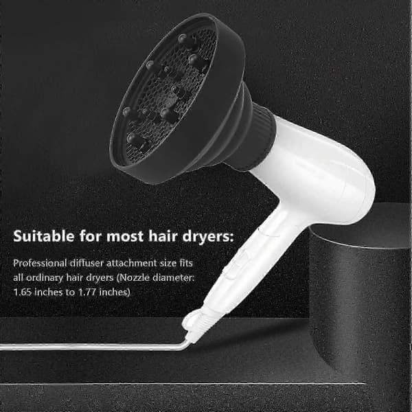 Universell sammenleggbar hårfønerdiffusertilbehør Sammenleggbar bærbar reisefoldedesign passer de fleste black