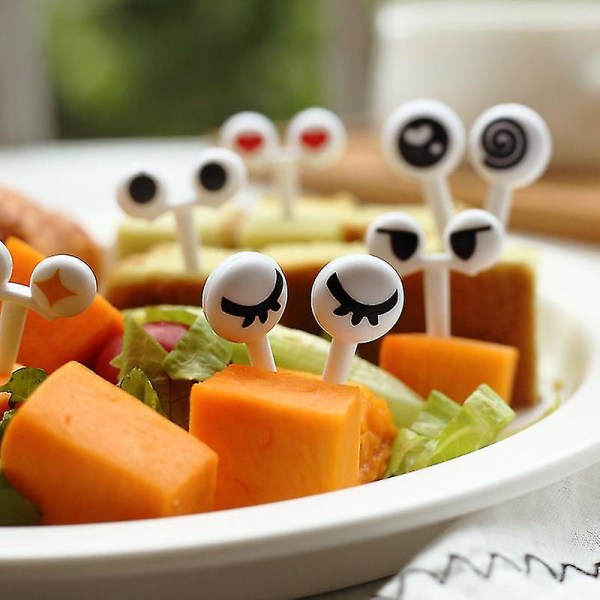 10 Pcs/set Fruit Forks Mini Cartoon Eye Toothpick Children Snack Dessert Cake Fork Bento Food Picks