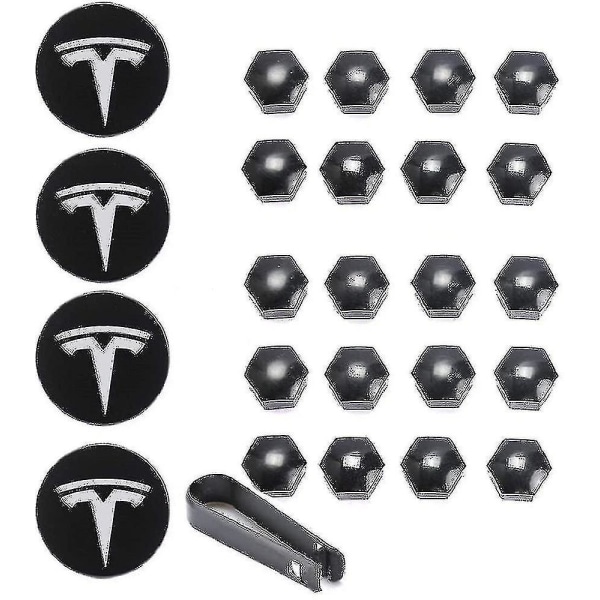 Tesla Model 3 Ysx Hjulnavkapsel Kit Center Cap Hjulmutter Navkapsel Svart Röd Vit Grå W/4 Center Caps 20 Hjulmutter Navkapsel black