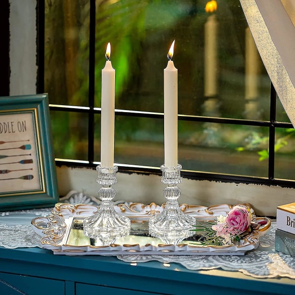 Kristallilasiset kynttilänjalat, 4 koristeellista kynttilänjalkaa Kirkasta set
