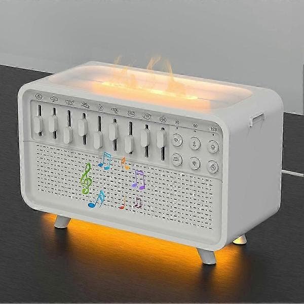 Smart Hvid Støjmaskine med Bluetooth & Natlys, Echo Flame Aroma Diffuser Søvnhjælp Lydmaskine med 8 Beroligende Lyde