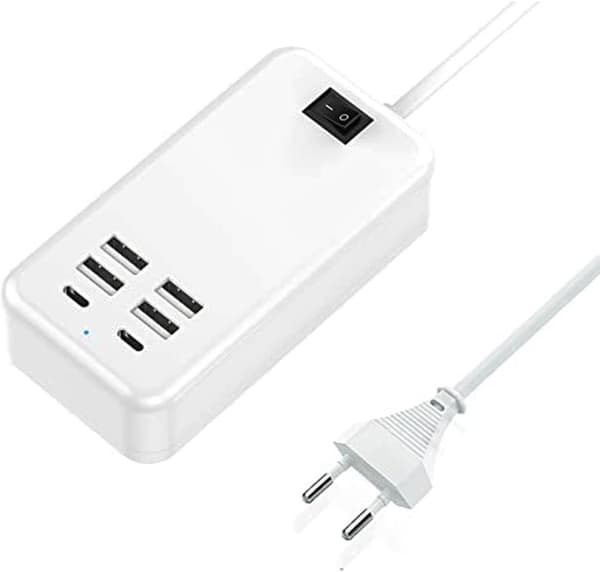 USB-C, 6-ports USB-lader, 2 USB-C-porter + 4 USB-A-porter, multi-U