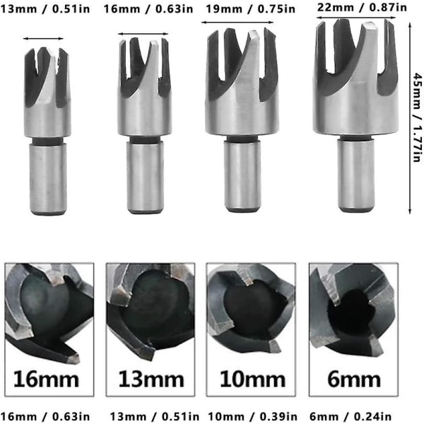 Tenon Cutter Drill Bit, 4 stk Tenon Cutter Drill Bit 45 Karbonstål Tenon Drill Bit Tre Stopper Kork Drill Bit Ternel Kork Kuttingverktøy