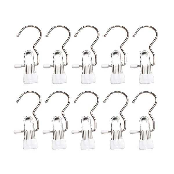 10pcs Anti-rust Clip Space-saving Clothespin Hat Pants Storage Hanging Hooks White