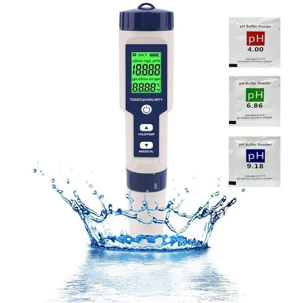 PH-måler, 5 i 1 PH/TDS/EC/Saltindhold/Temperaturmåler, Vandkvalitetsmonitor til Swimmingpools, Hydroponik