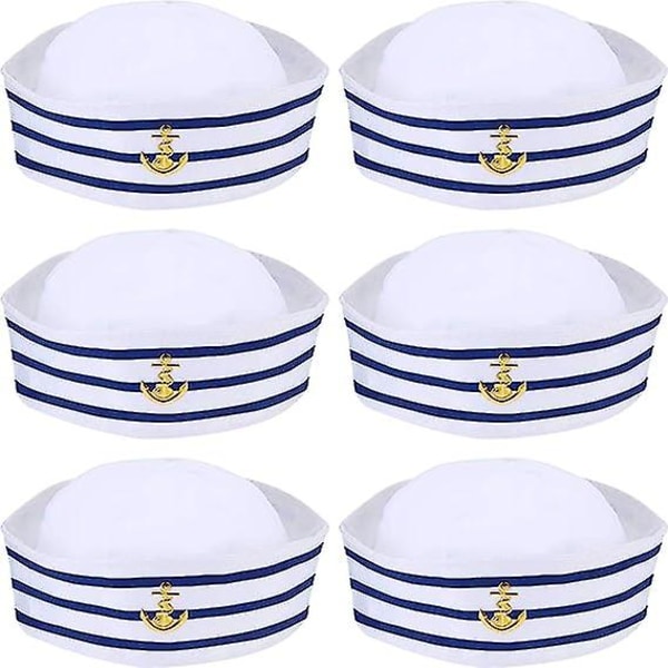 6 stykker blå og hvide sømandshatte Sømandshatte til børn Kostumetilbehør, udklædningsfest (klassisk stil)