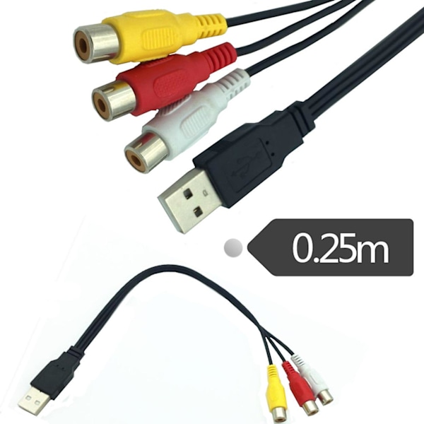 Usb 2.0 hann til 3 Rca hunn Rgb video Av A/v konverterkabel for Hdtv Pc  Tv datamaskin koble til Dvd-sett