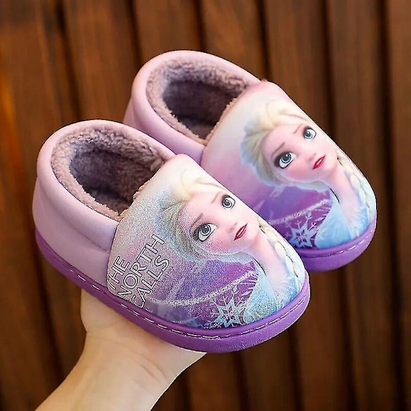 Princess Elsa Vinterbarns Hæl Bomulls Sko Jenter Varme Frozen Kids Bomulls Svarte Lilla Ballerina Sko Blue 38-39 Insole 23.0 cm