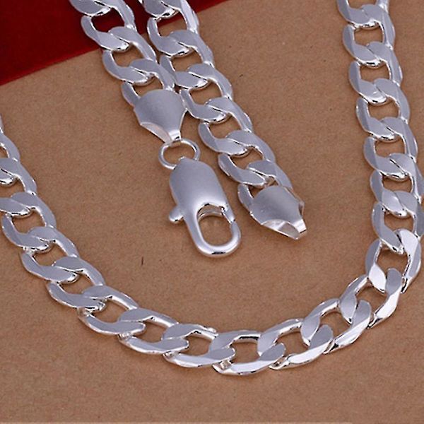 925 Sterling Hopea Väri Kaulakoru Miehille 18/ 20/24/26 Tuumaa Klassinen 12mm Ketju Luxury Korut Häät Joululahjat 60cm 24inches