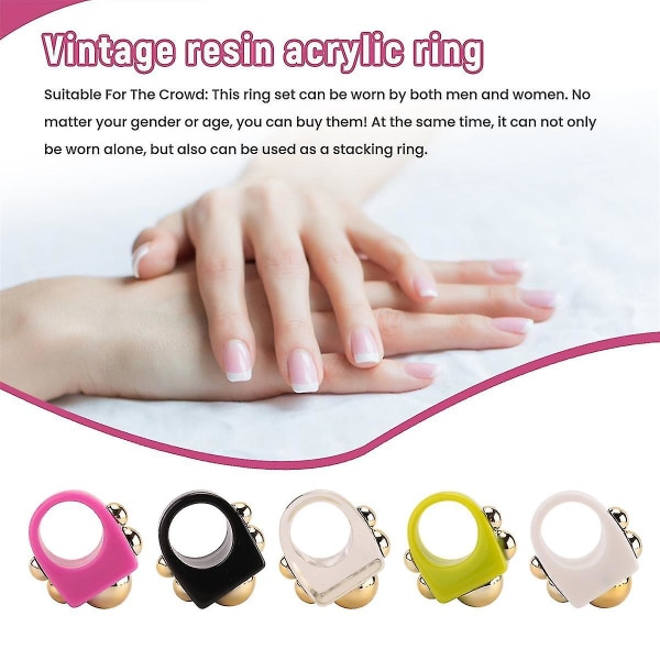 5 stk Y2k Style Chunky Retro Resin Akryl Ring Plast Ringe Børne Ring Sød Farverig Candy Ring Finger Ring Til Kvinder