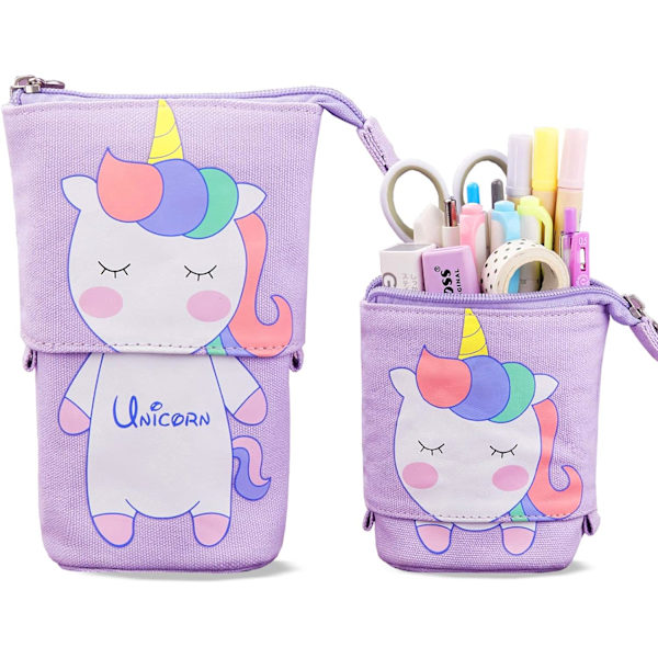 Enhjørning Stativ Blyantholder, Teleskopisk Tegneserie Sød Enhjørning Blyant Etui Kosmetisk Holdbar Lærred Stationery Makeup Taske