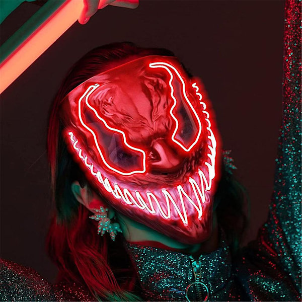 Halloween LED Lys Op Uhyggelig Maske Cosplay Rekvisit Med 3 Lystilstande Red