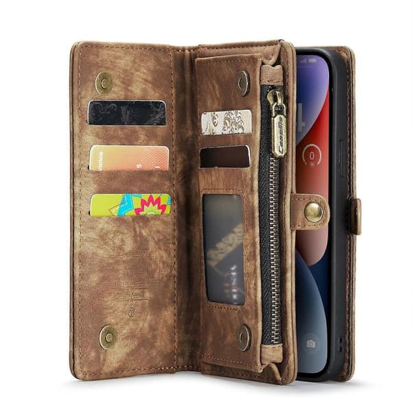 For iPhone 14 CaseMe 008 Avtakbart Multifunksjonelt Lærdeksel