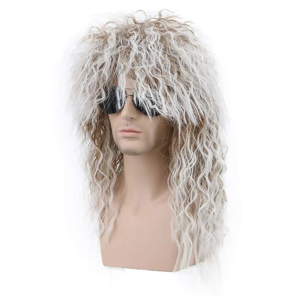 Mænd og kvinder lang krøllet brun gradient hvid paryk 70'erne 80'erne rocker mullet fest sjov paryk kostume paryk