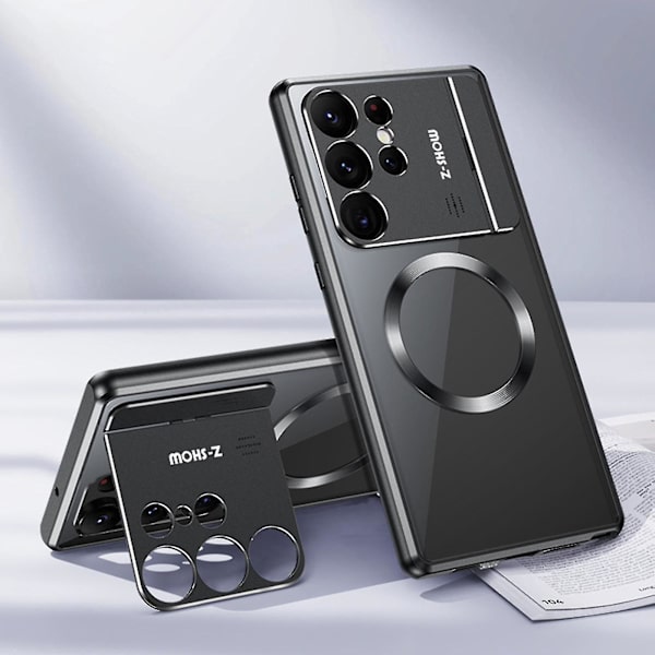 Fodral för Samsung Galaxy S24 Ultra med Osynligt Stativ för Kamera, Kompatibelt med MagSafe, 360 Graders Skydd Magnetisk Metall Bumper Bakre PC-Skydd