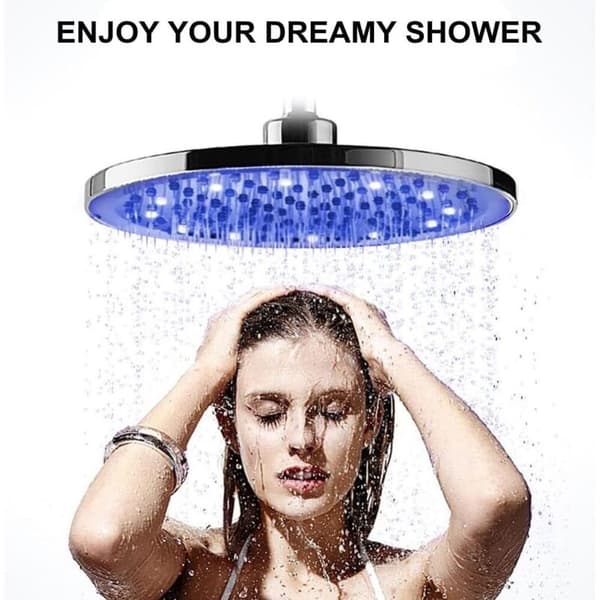 LED dusjhode, 20CM lysende dusjhode, fargedusjhode, LED dusjhode med 7 farger, rundt LED regndusjhode, LED lysdusjhode, Multicolour