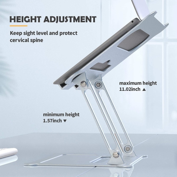 Justerbart laptopstativ - Fällbart stativ i aluminium, kompatibelt med bärbara datorer (silver)