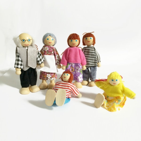 Tremøbler Dukker Hus Familie Miniatyr 8 Personer Dukke Leke For Kid Barn