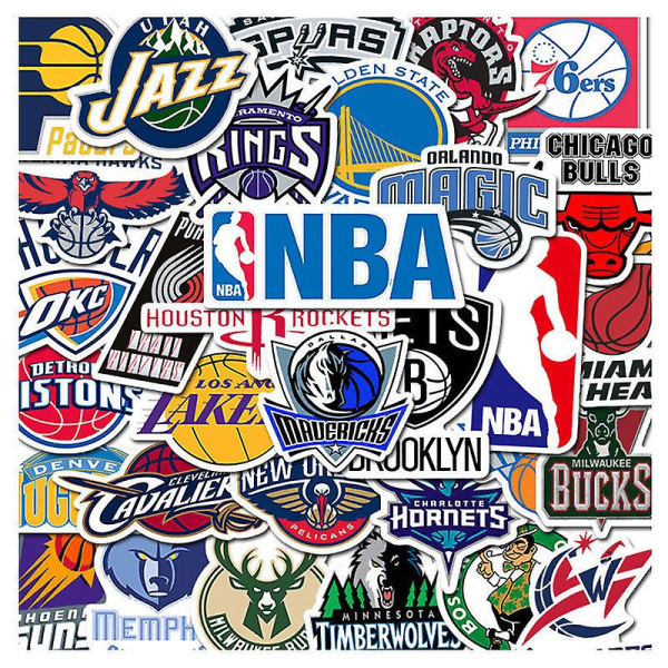 Sæt med 32 Nba Basketball Association Basketball-klistermærker. Lakers, Chicago Bulls, Orlando Magic eller flere klistermærker