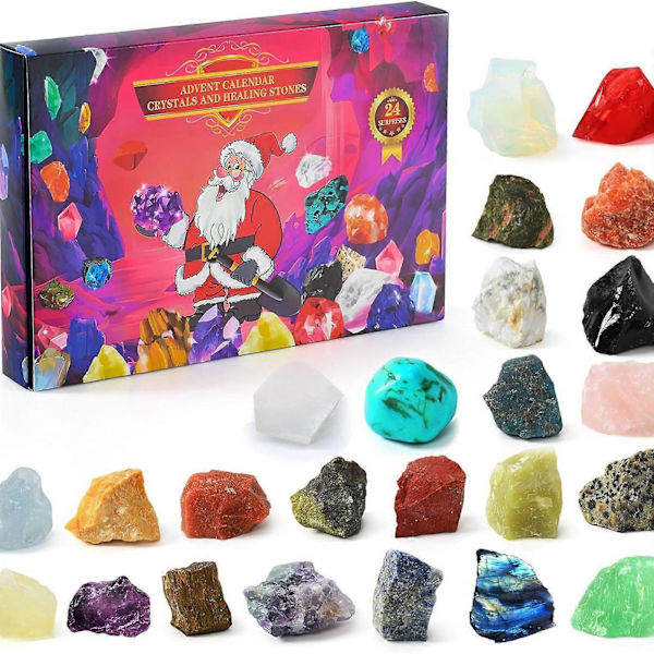 2024 Julekalender 24 Naturlige Krystal Agat Fossiler Dag Multi-color