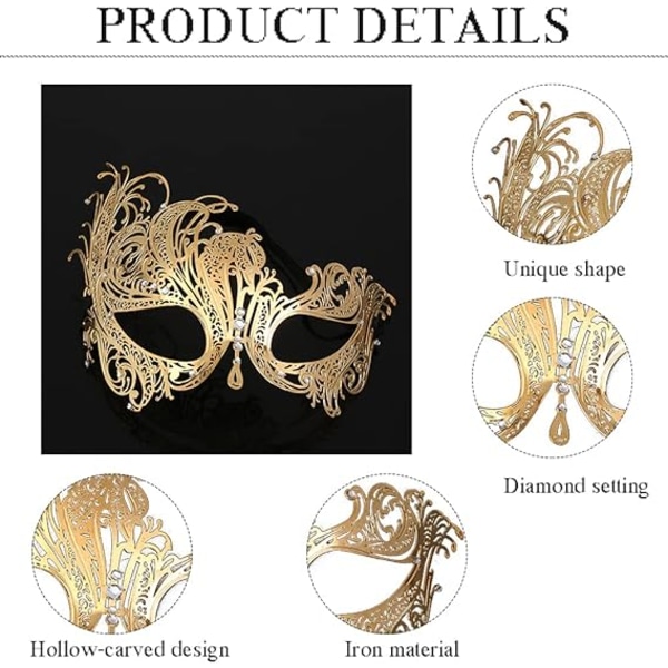 Maskerademaske for menn, Diamond Party Mask, Venetian Elegant Metal Mask, Halloween Masquerade Par Masker