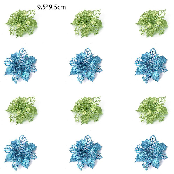 Hule Simulation Jul Blomster Dekoration Kunstige Blomster Til Jul Krans Træ Dekoration 12 Stk blue * green