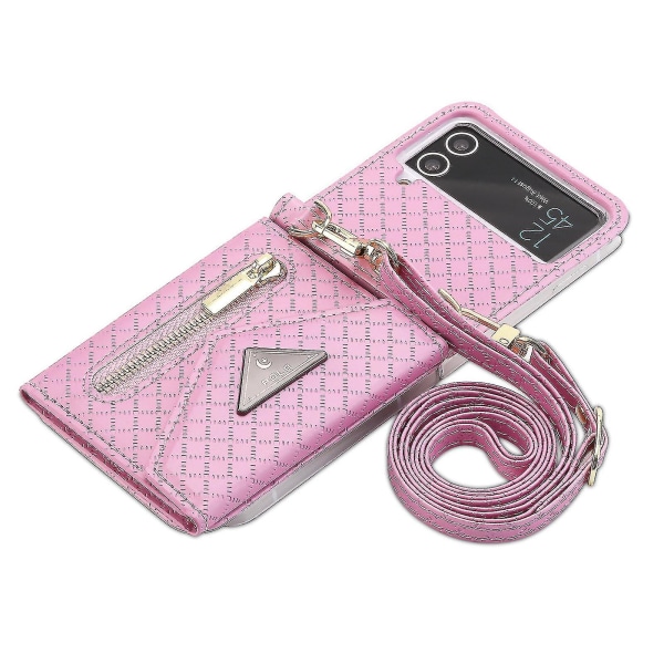 Case , joka on yhteensopiva Galaxy Z Flip 4:n kanssa, Crossbody Lanyard Pu cover korttipaikoilla Pink For Galaxy Z Flip 4