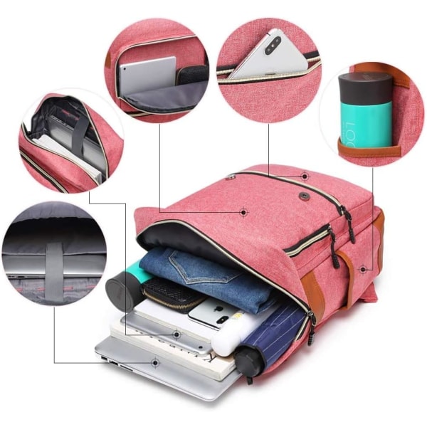 College rygsæk Max 15,6 tommer bærbar afslappet rygsæk Vandtæt Business Travel Skole rygsæk rygsæk med USB Unisex (vandmelon rød) Pink