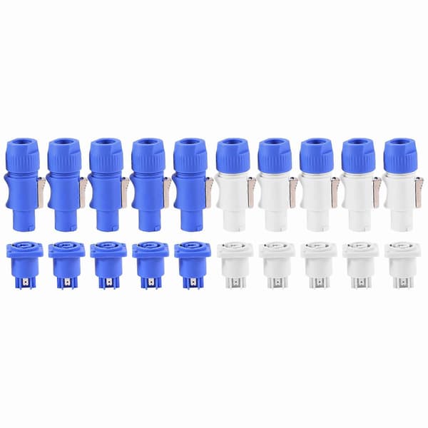 10 sett PowerCON Type A NAC3FCA+NAC3MPA-1 Chassis Plug Panel-adapter Vit & blå