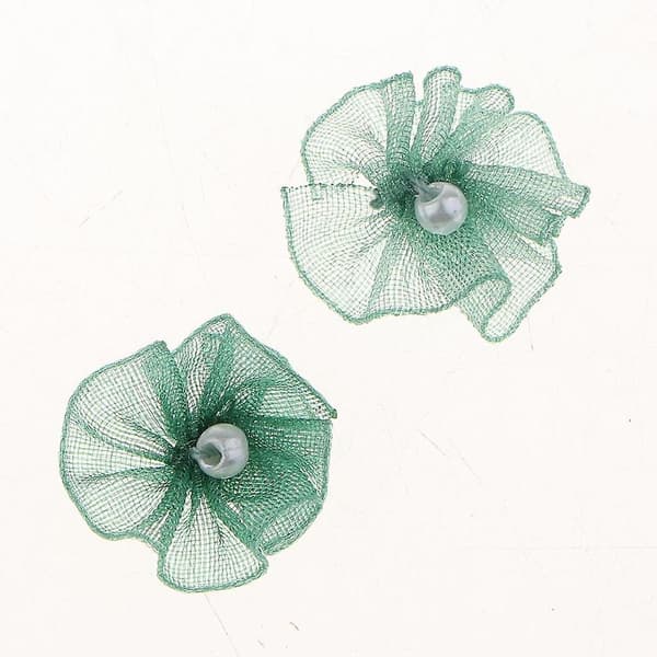 5x40 Chiffonblomster med Perle Flatback-knapper Pynt DIY Håndverk Grønn