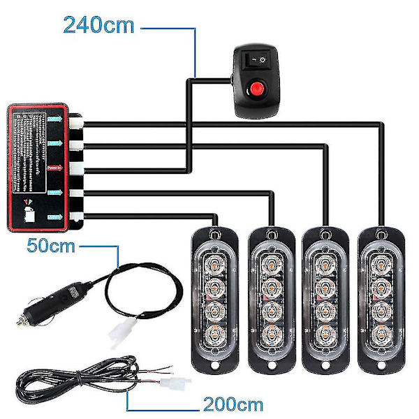 4 st 4-LED stroboskop 12v blixtljus 4 i 1 bil nödljus varningsljus nödljus ( [ege]