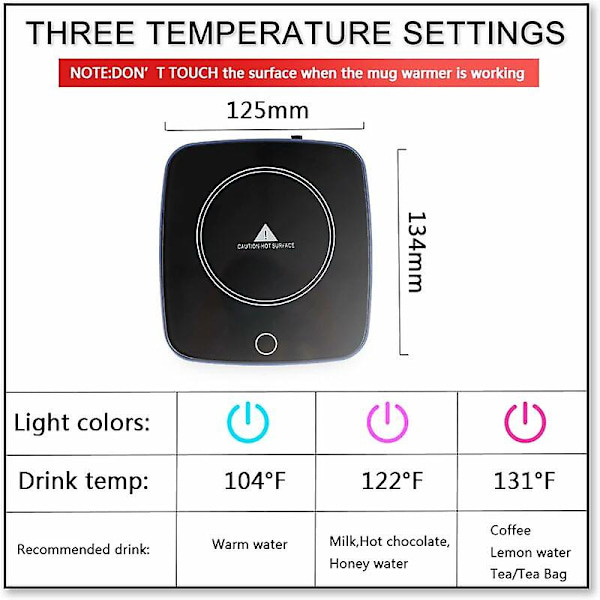 Koppvarmer, elektrisk koppvarmer for kaffekopper med 3 temperaturinnstillinger, 16 W for elektriske kopper, kaffev Арме plate med automatisk avstengning etter