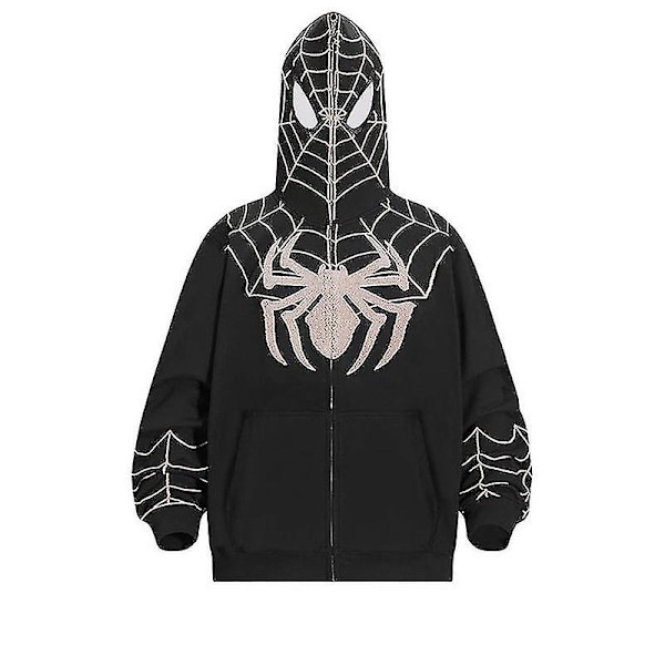 Spiderman Hættetrøje til Mænd og Kvinder - Trykt Hættejakke Streetwear Black M