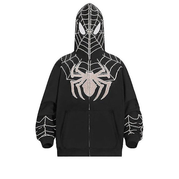 Spiderman-Hupullinen Huppari Miehille ja Naisille Painettu Hupparikatuasu Black XXL