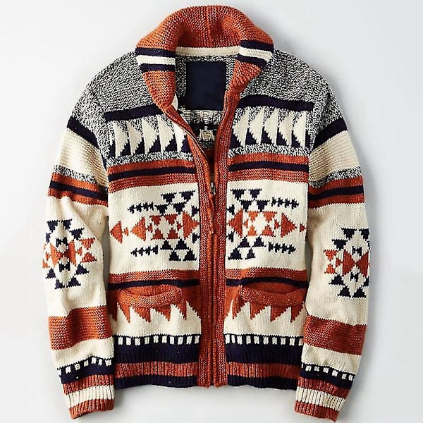 Herre Cardigan Genser Vinter Strikk Lang Ermet 2xl