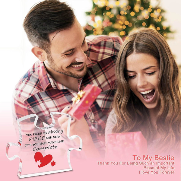 Valentinsdag gaver til hende, romantisk puslespil formet plakette, akryl blok puslespil Jule fødselsdagsgaver til hende Ham Hustru Mand