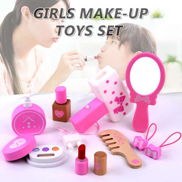 Barnens Trä Simulering Flicka Prinsessa Makeup Kosmetisk Väska Set Leksak