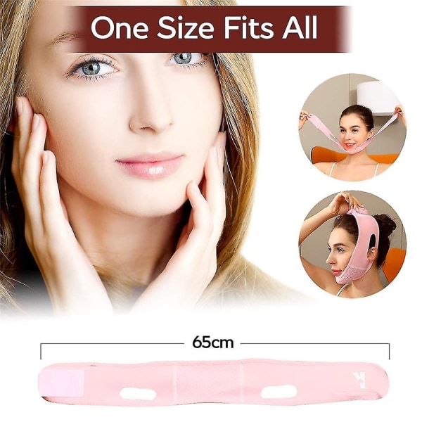 Gjenbrukbar V Lift ansiktsbånd for kvinners ansiktsbånd linjemaske Ansiktsslankende stropp dobbel hake-reduksjon Pink